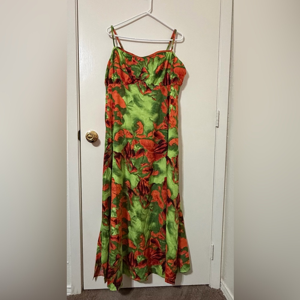 SHEIN Green and Red Floral Maxi Dress